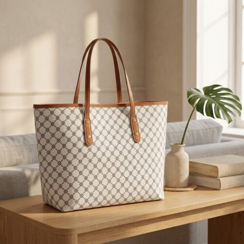 Bolso Tote Grande con Elegante Patrón Geométrico y Doble Asa