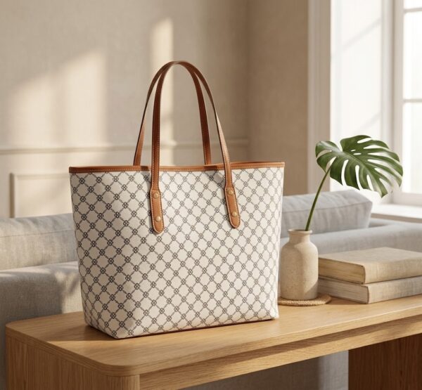 Bolso Tote Grande con Elegante Patrón Geométrico y Doble Asa