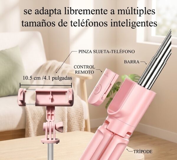 Un Trípode y Palo Selfie Extensible 70cm con Control Bluetooth