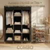 Combo Armario Portátil de Tela + Zapatero Metálico de 6 Niveles