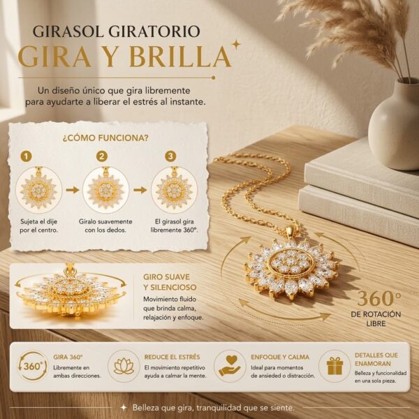 Collar Girasol Antiestrés con Dije Giratorio en Acero Inoxidable
