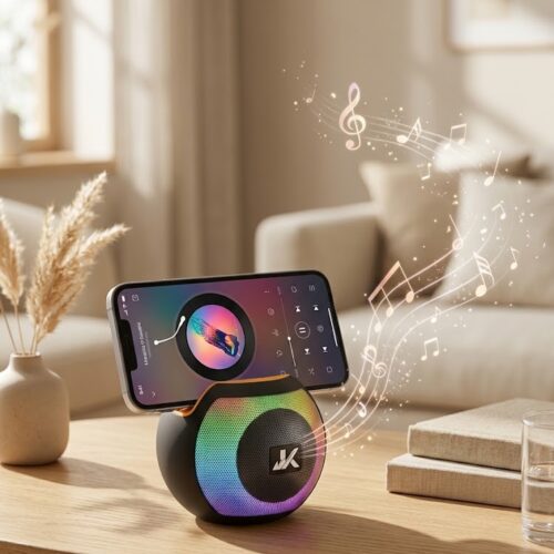 Parlante Bluetooth Portátil 8W con Luces RGB y Base para Celular