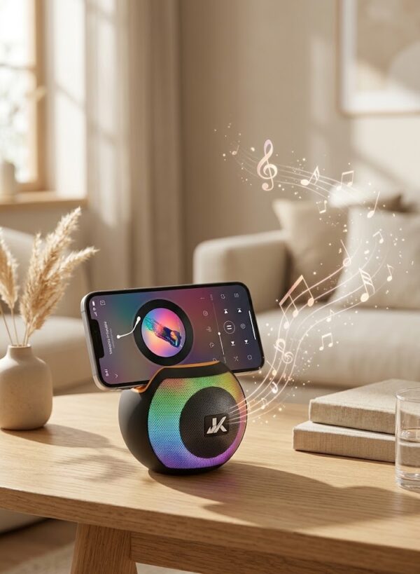 Parlante Bluetooth Portátil 8W con Luces RGB y Base para Celular