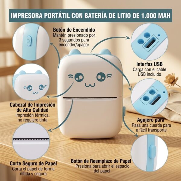 Mini Impresora Sin Tinta con Bluetooth + 5 Rollos de Papel