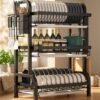 Escurridor y Organizador de Platos de 3 Niveles en Acero Inoxidable