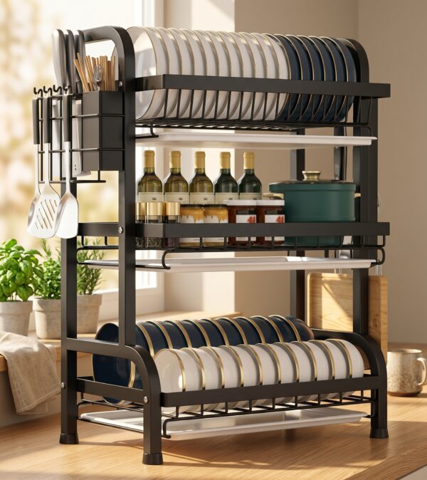 Escurridor y Organizador de Platos de 3 Niveles en Acero Inoxidable