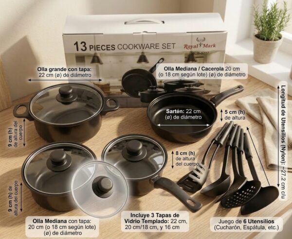 e6c43b7b-bf97-4ad4-97a0-fb87a7164dff Set x 13 Piezas | Ollas y Utensilios Antiadherentes | Royal Mark