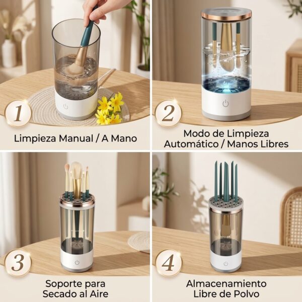 Limpiador Eléctrico de Brochas de Maquillaje 4 en 1 con Secador y Organizador