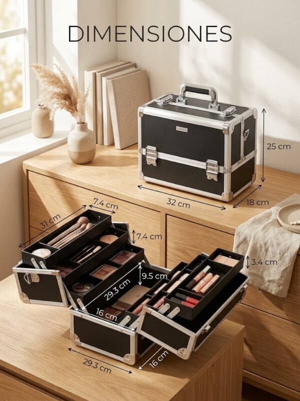 fb9a7cec-68e2-4e73-aeb3-3d071e4f7032 Maleta Organizadora de Maquillaje con Bandejas y Llave